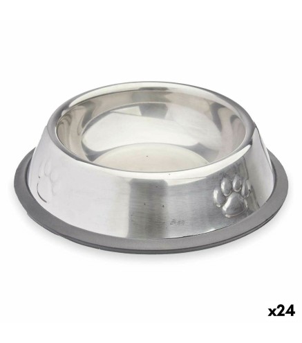 Voerbak voor honden Zilverkleurig Grijs Rubber Metaal 15 x 4 x 15 cm (24 Stuks)
