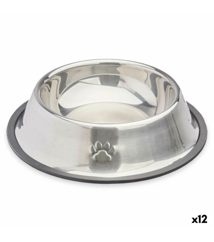 Voerbak voor honden Zilverkleurig Grijs Rubber Metaal 22 x 6 x 22 cm (12 Stuks)